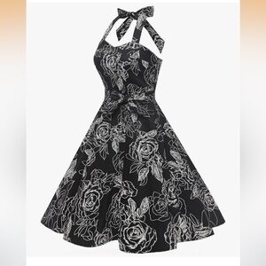 Topdress Women's Vintage Polka Audrey Dress 1950s Halter Retro Cocktail Dress